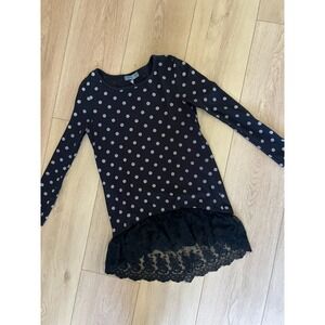 GRAY‎ Saks Fifth Avenue Top Small Black Polka Dot Lace Long Sleeve Tee